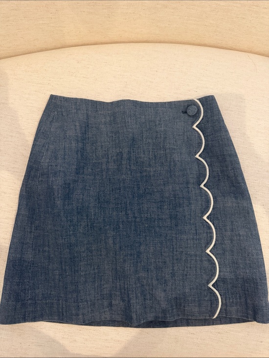 J. Crew Dresses & Skirts - J. Crew Blue Denim Mini Skirt with Scallop Trim